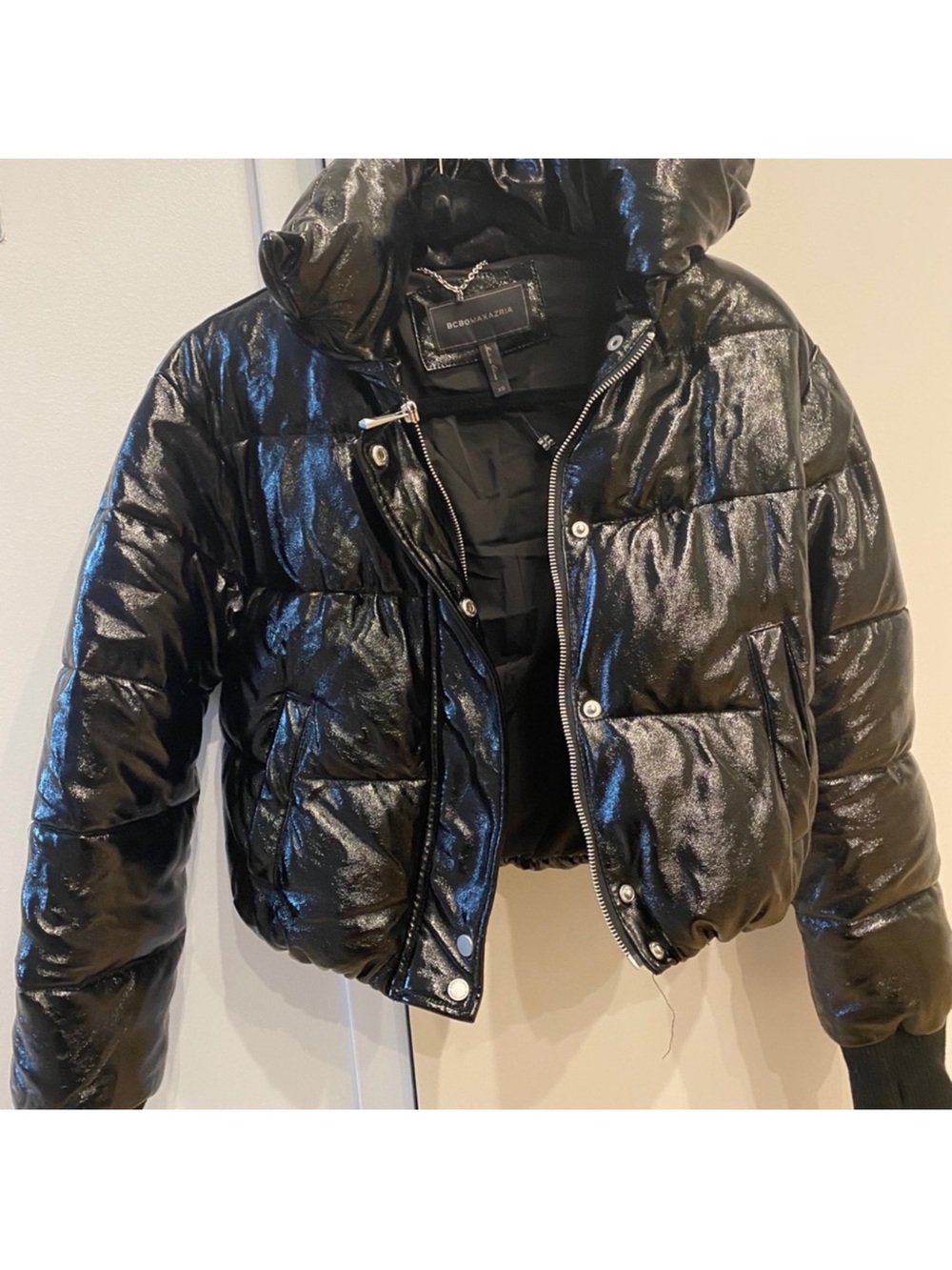 BCBGMaxAzria Shiny Black Kids Puffer Jacket with Hood